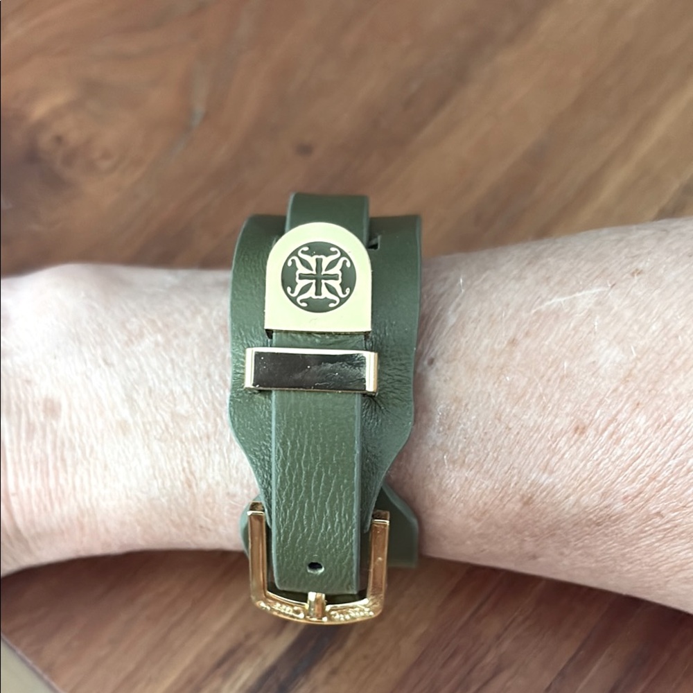 Rustic Cuff Olive Green and Gold Buckle Bracelet